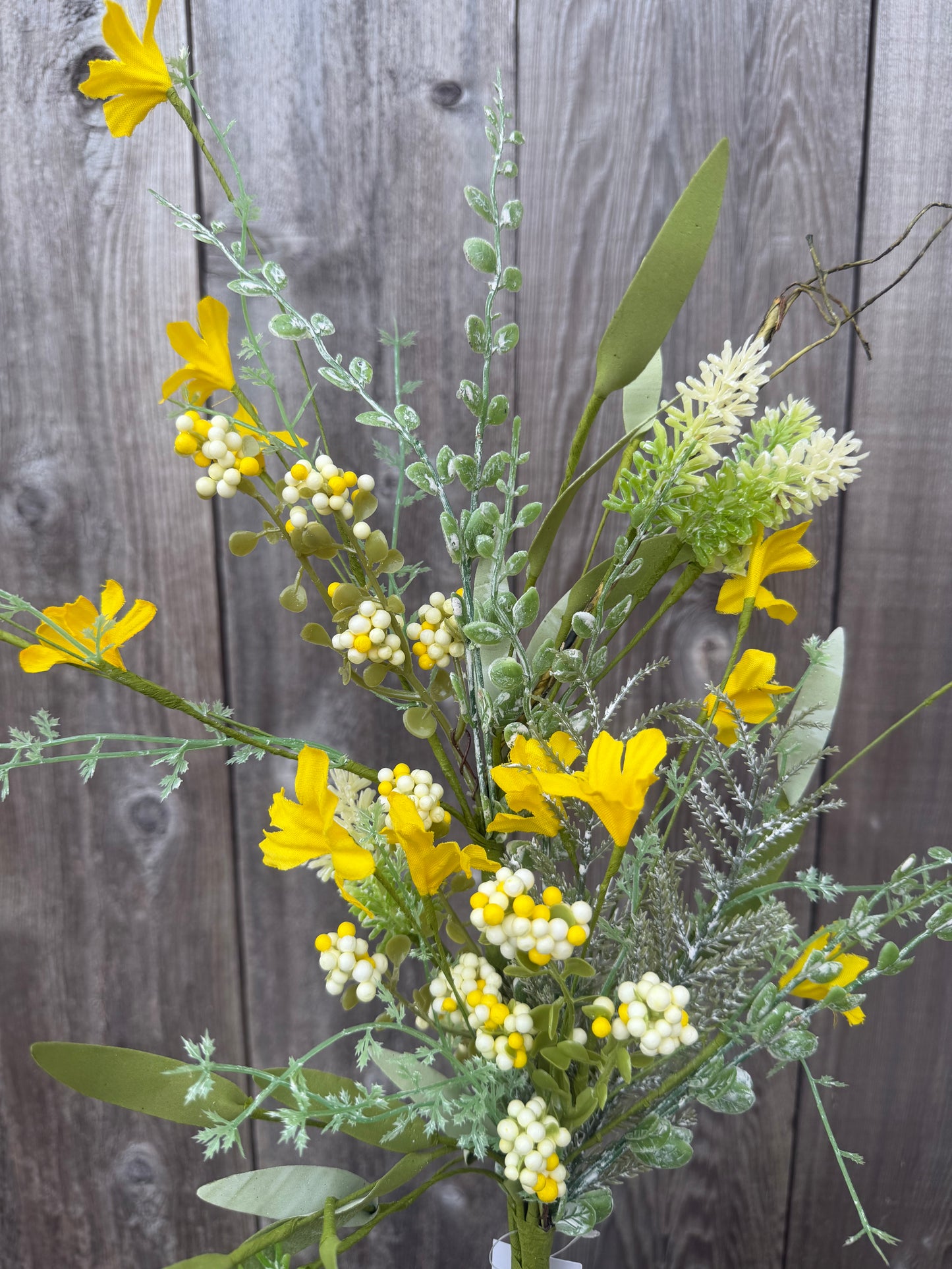 FABRIC FLOWER/EVA LEAF/BEADS SPRAY ( 60919 ) FH807167 -Yellow / white