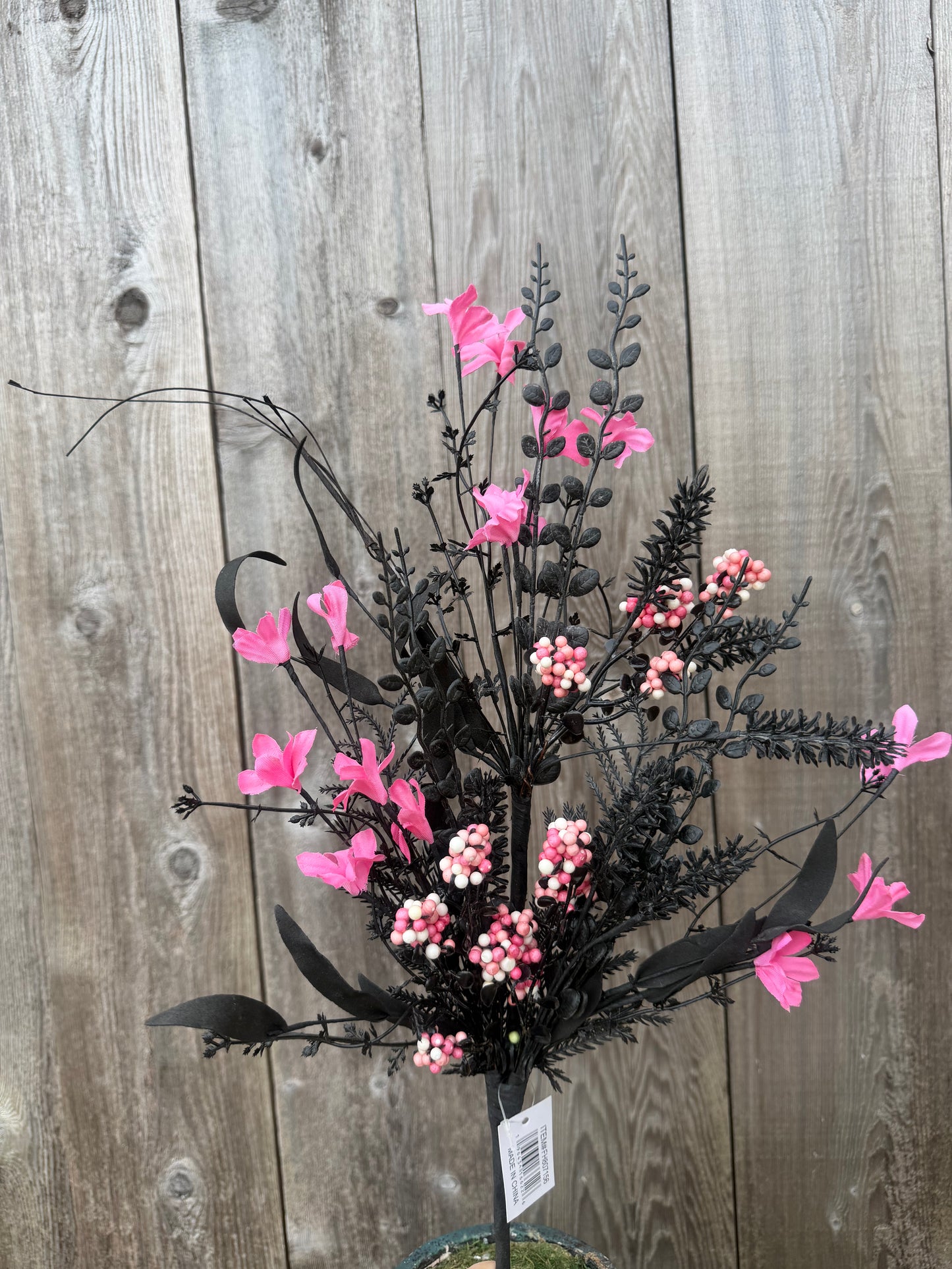 FABRIC FLOWER/EVA LEAF/BEADS SPRAY 60919 BLK/HP/WT