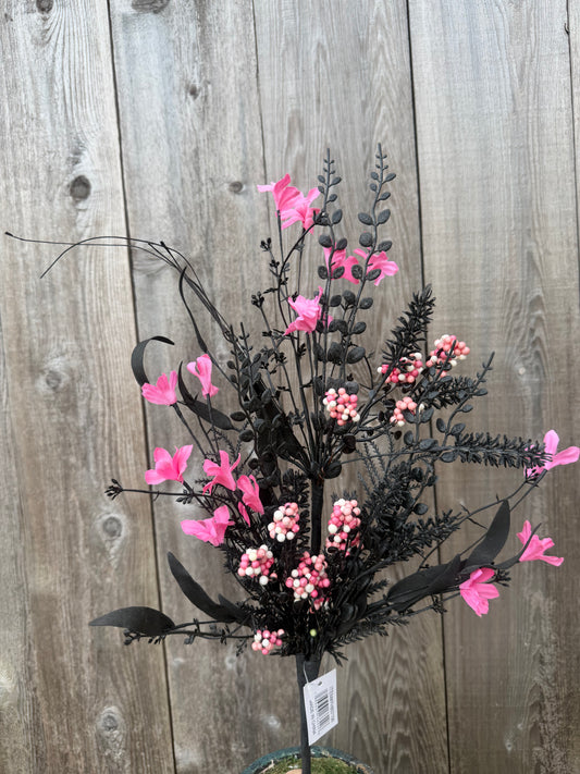 FABRIC FLOWER/EVA LEAF/BEADS SPRAY 60919 BLK/HP/WT