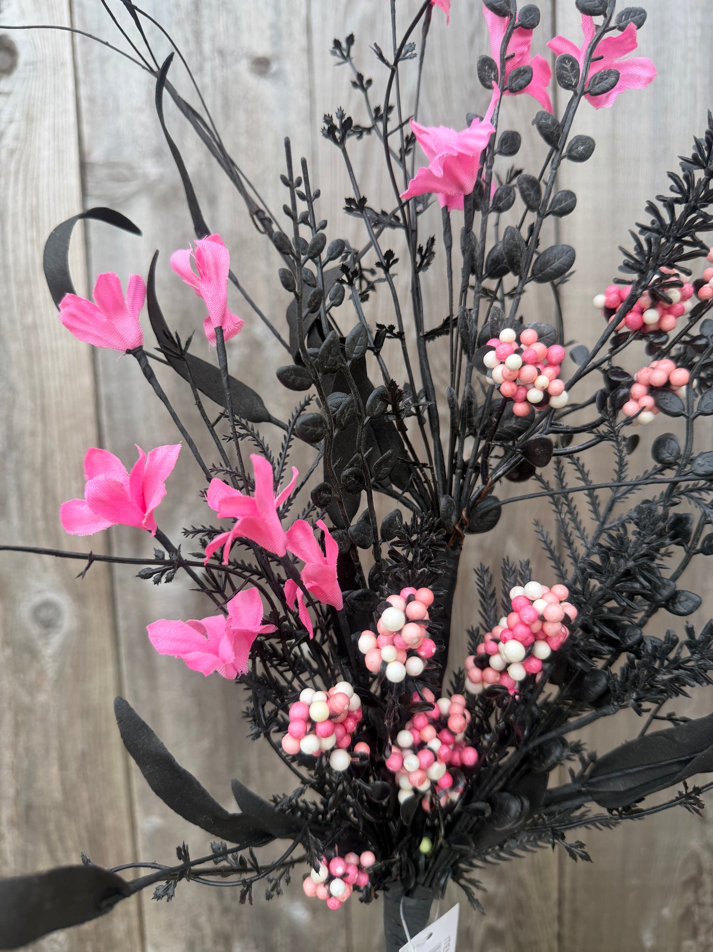 FABRIC FLOWER/EVA LEAF/BEADS SPRAY 60919 BLK/HP/WT