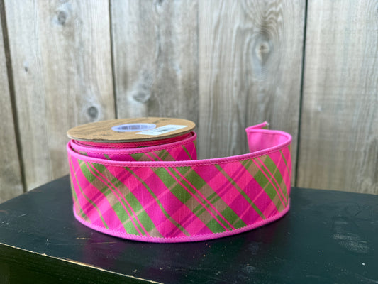 2 1/2" Wired Dupioni Ribbon Plaid Pink| 10 Yard Roll