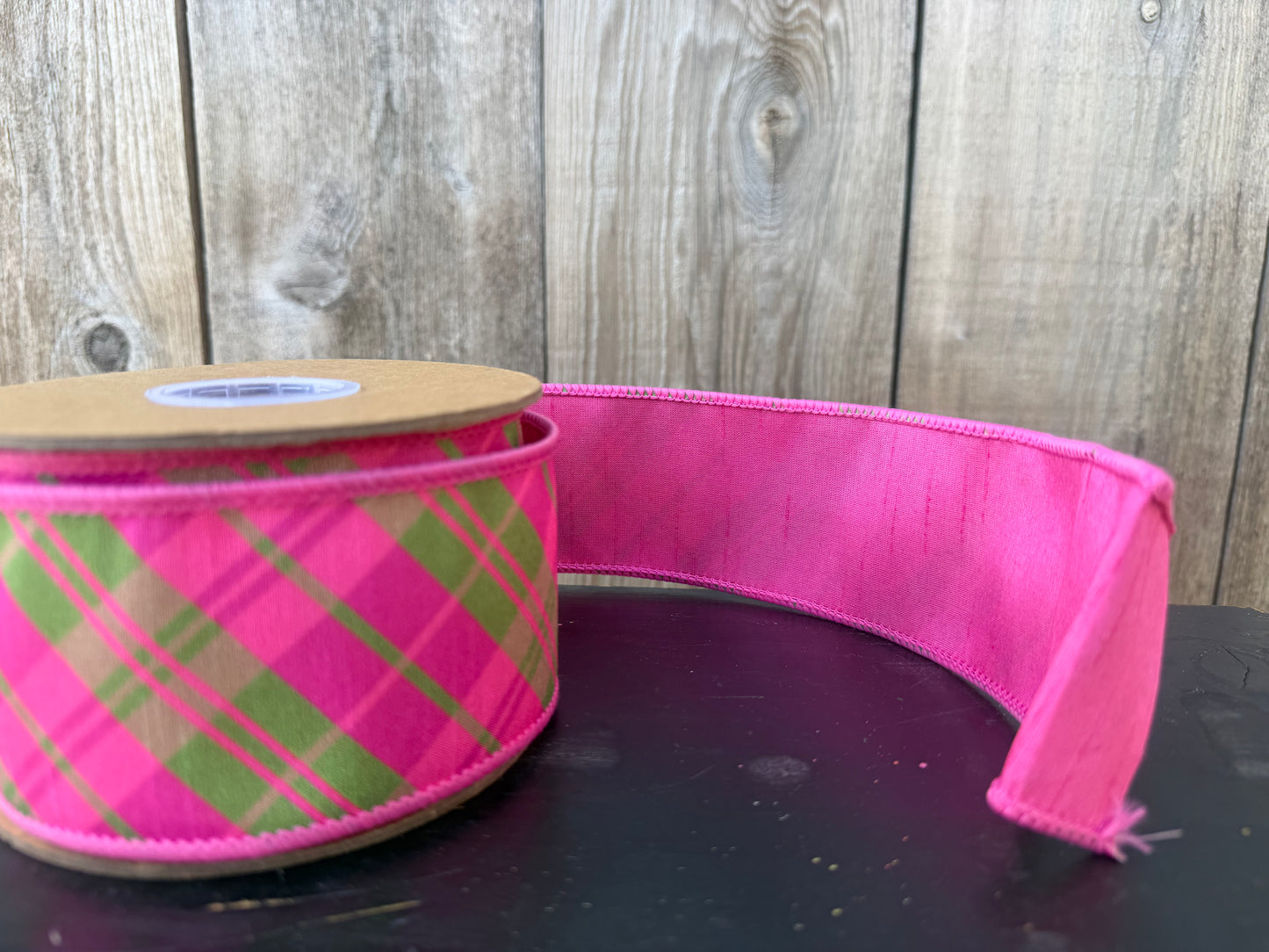 2 1/2" Wired Dupioni Ribbon Plaid Pink| 10 Yard Roll