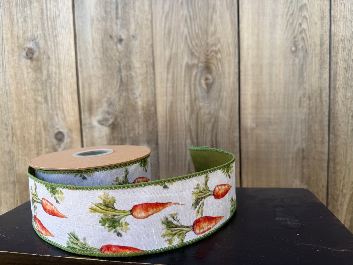 2 1/2" Wired Dupioni Ribbon | Carrots w/ Green Silk Backing | 10 Yard Roll 9326W-029-063E