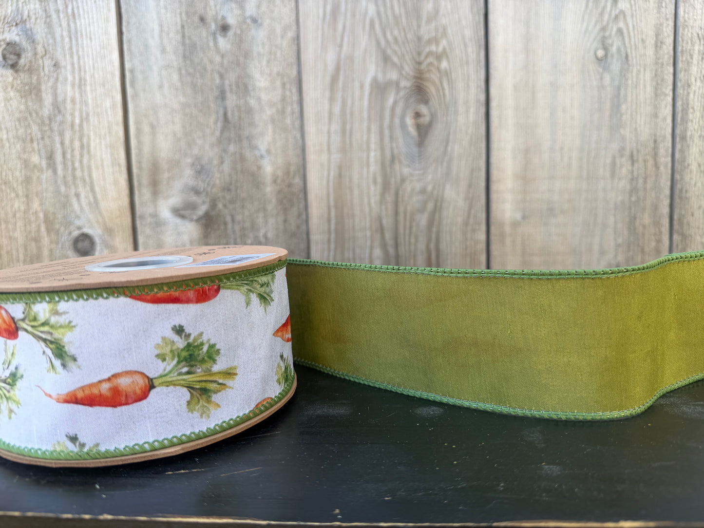 2 1/2" Wired Dupioni Ribbon | Carrots w/ Green Silk Backing | 10 Yard Roll 9326W-029-063E