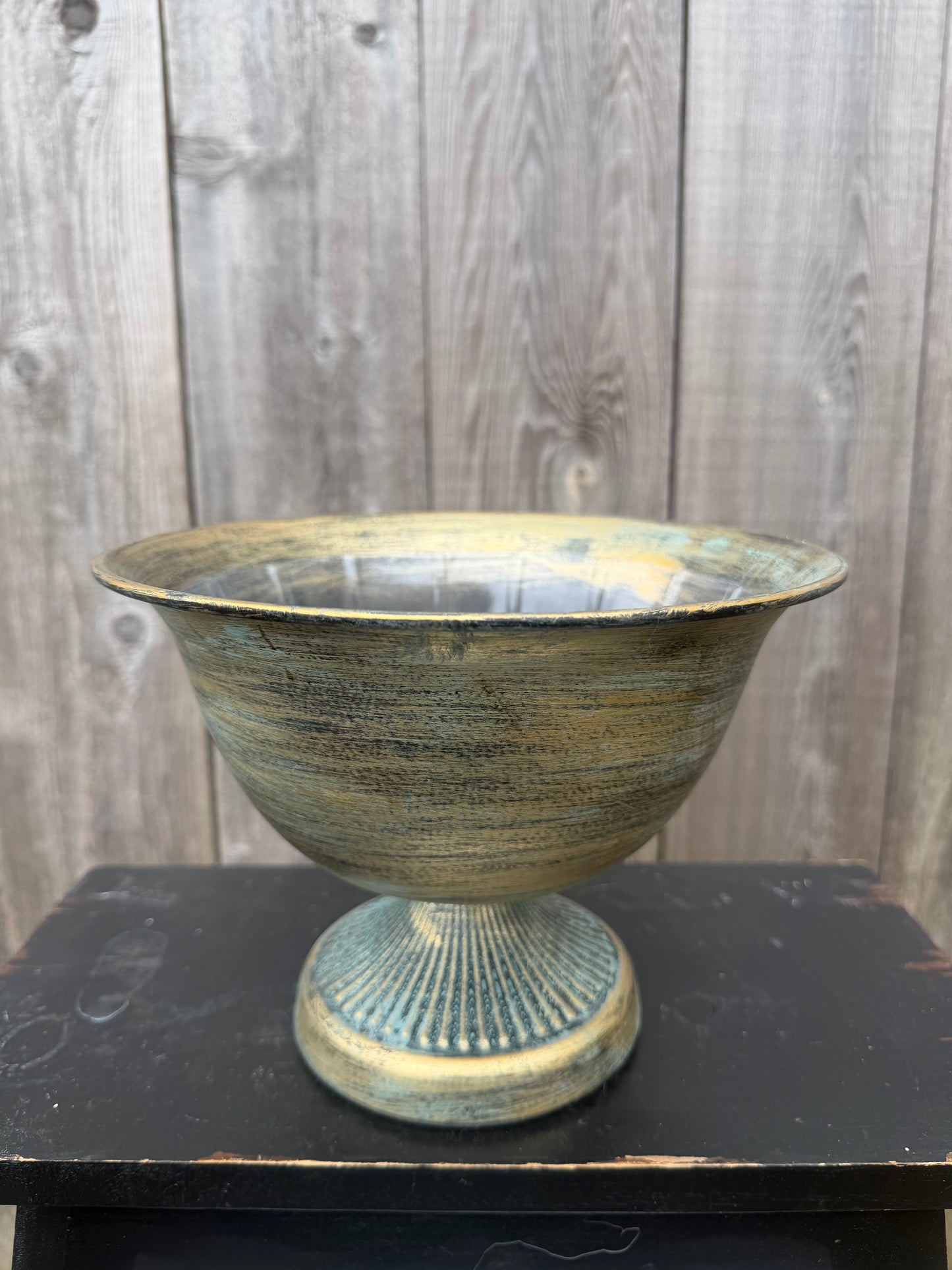 METAL ROUND URN GREEN/GOLD   8979GG