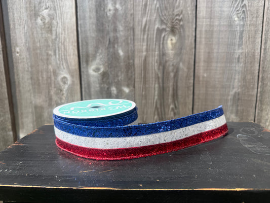 1.5"X10YD 3-IN-1 RD/WT/BL GLITTER   RG08013A1