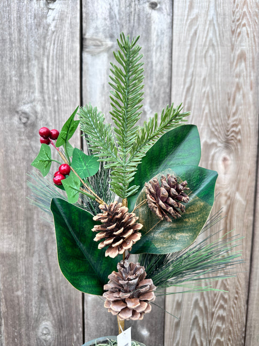 PICK W/ MAGNOLIA LEAVES, PINE, PINECONE, BERRY   WF662-GRN