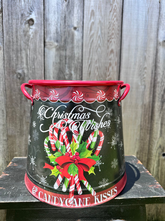 Metal Holiday Candy Cane Bucket