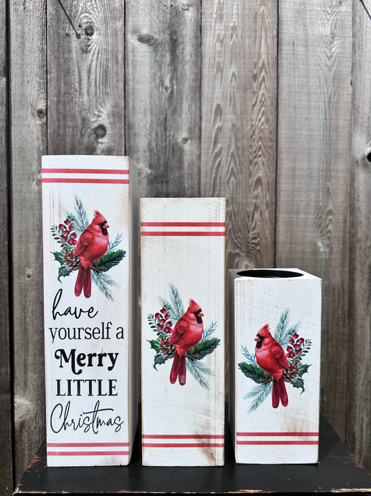 WOOD HOLIDAY CARDINAL CANDLEHOLDERS  2690300