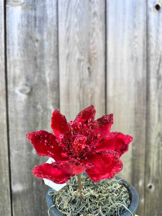 Red Velvet Poinsettia Pick   XP83132-002