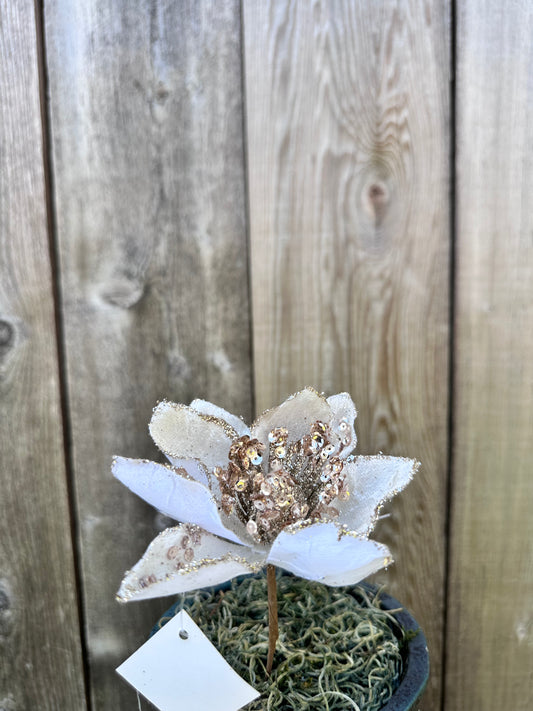 Cream  Velvet Poinsettia Pick   XP83132-028