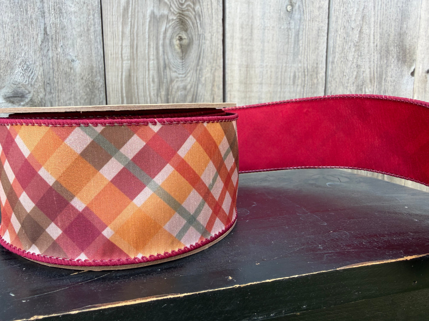 2 1/2" WIRED DUPIONI | RED/ORANGE BIAS PLAID W RED BACKING | 10YD   9777W-040-63E
