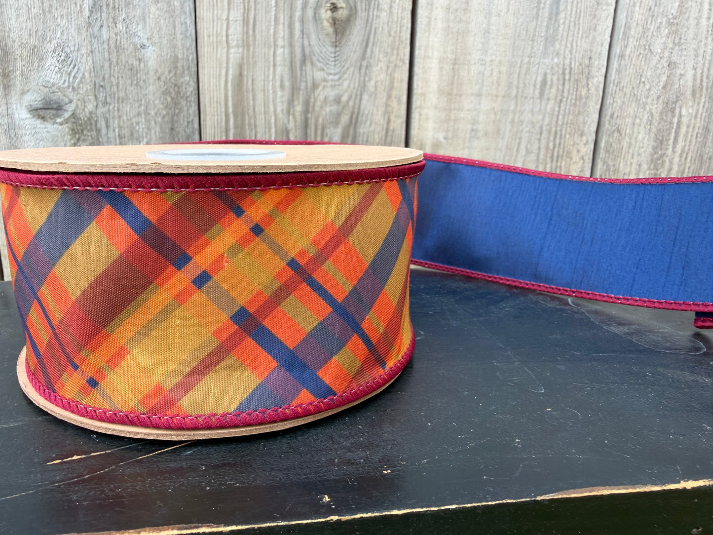 2 1/2" WIRED DUPIONI | FALL BAIS PLAID BLUE/ORANGE | BLUE BACK 10YD   8203W-369-063E