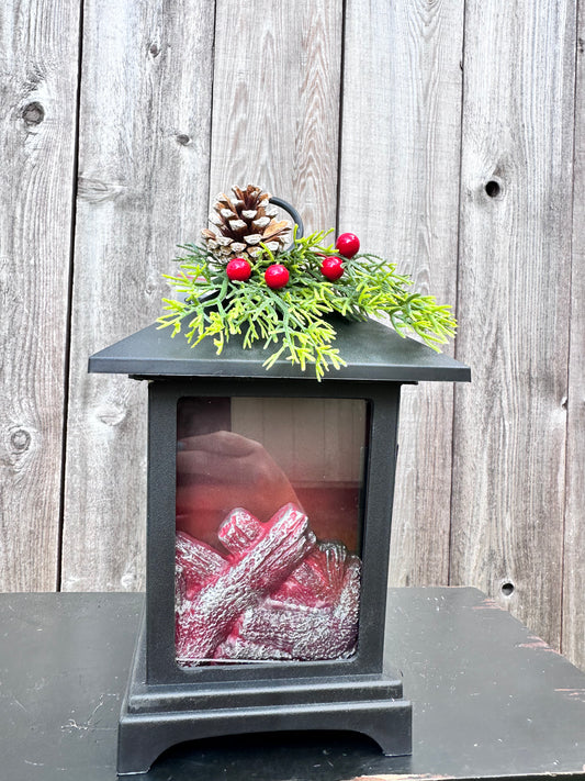 SMALL LIGHTED FIREPLACE LANTERN WITH FLORAL ACCENT   2659130