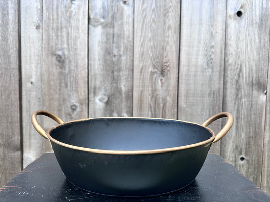 Black and Gold Metal Bowl with Handles   570768