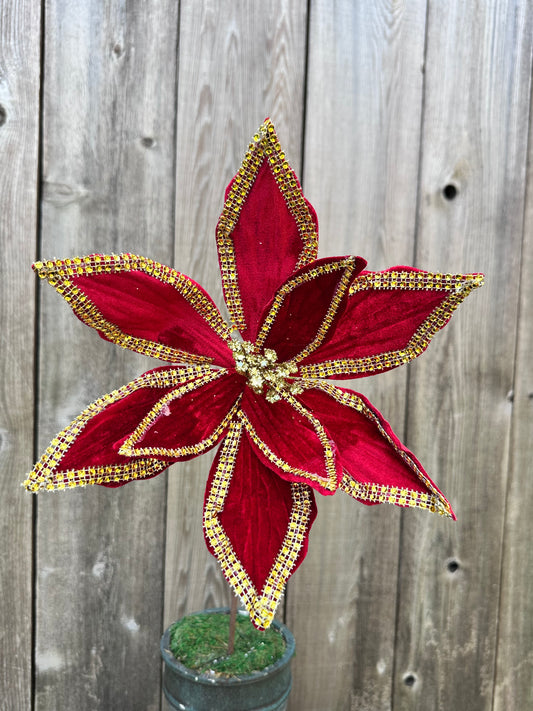 Velvet Bead Poinsettia Spray   84586RDGD