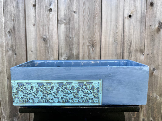 Blue Floral Rectangle Planter  13865