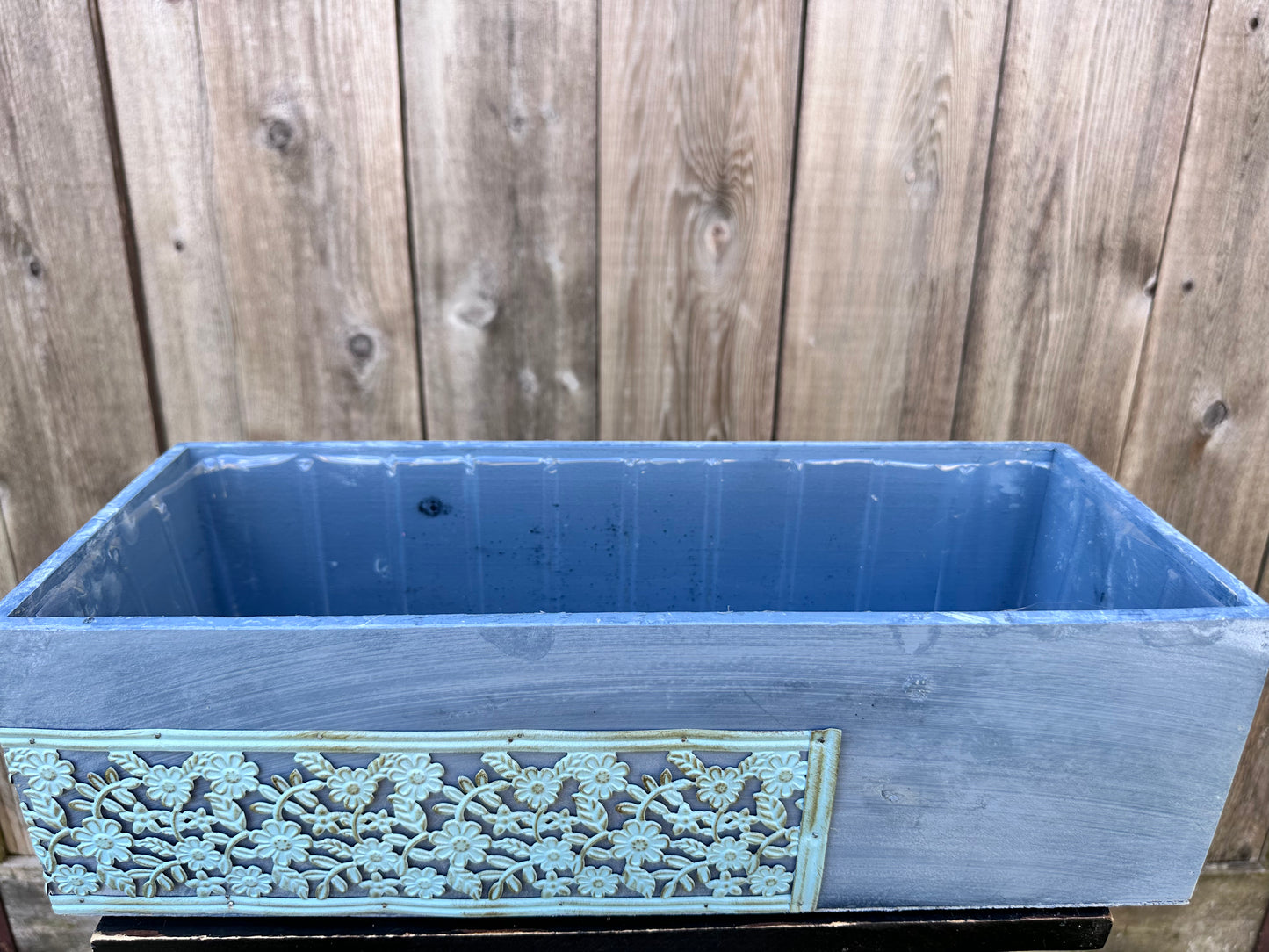 Blue Floral Rectangle Planter  13865