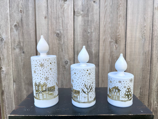 LIGHTED GLASS DESIGN CANDLE, SET OF THREE   2790100