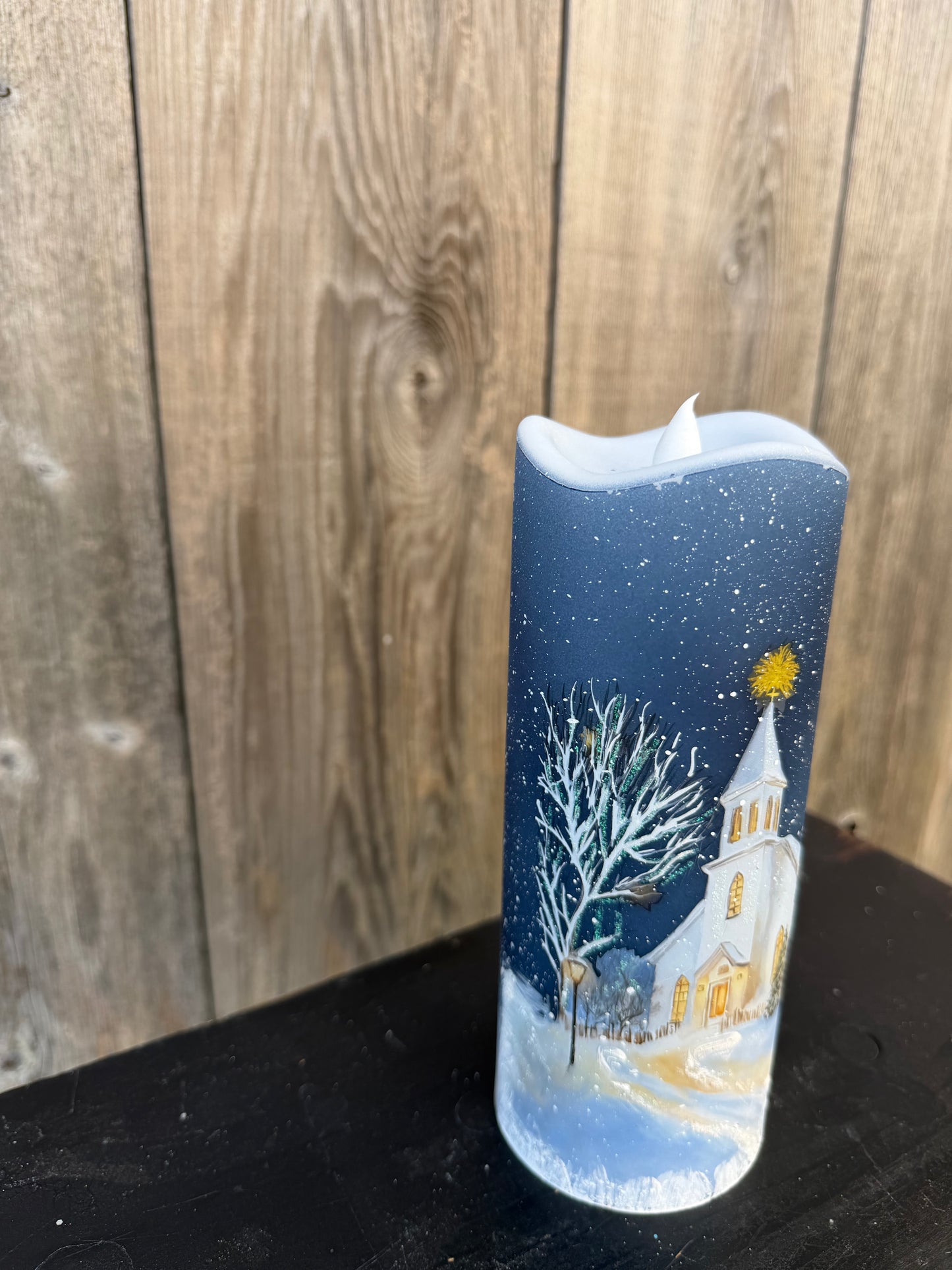 8" LED Winter Church Candle   MTC10186-L