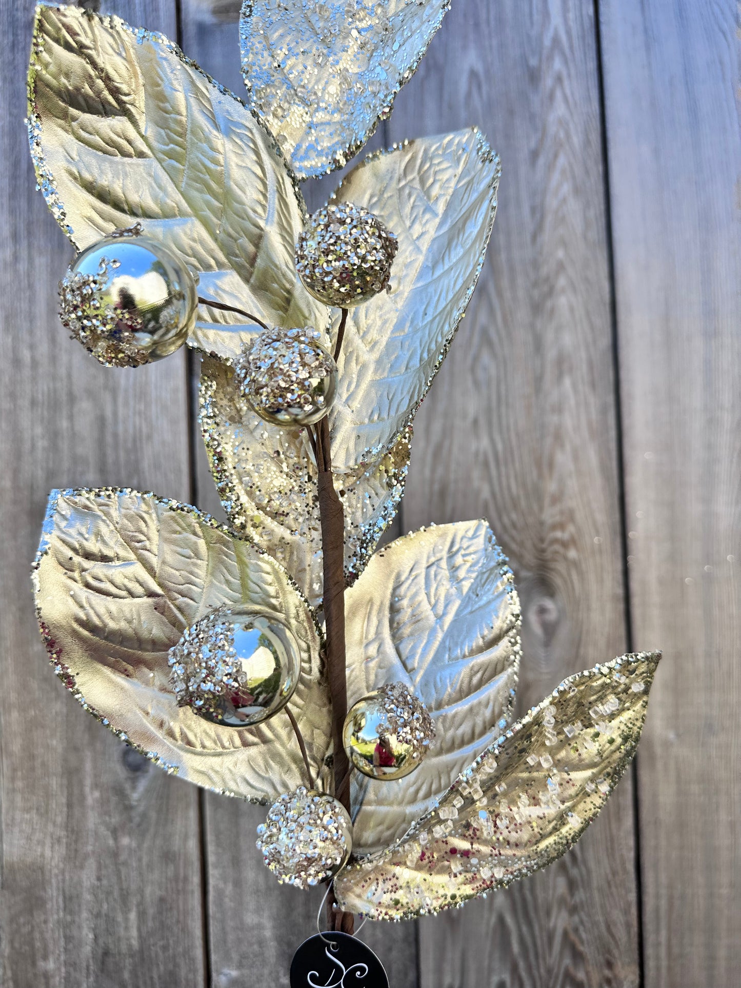 ICY ICE METALLIC MAGNOLIA LEAF BALL SPRAY- CHAMPAGNE    DC22598CH