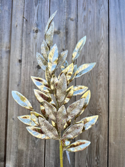 MIXED GLITTER METALLIC BAY LEAF SPRAY  DCSP3618