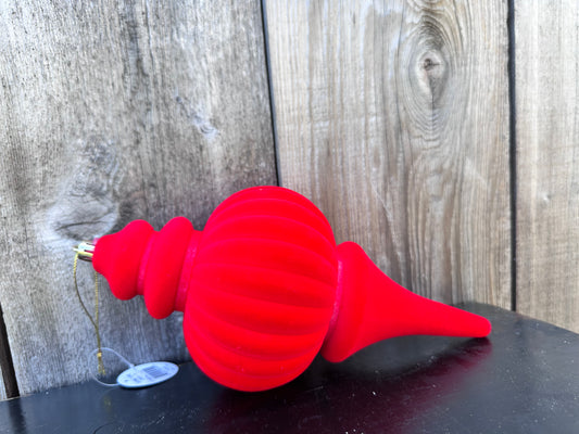 PLASTIC FLOCKED FINIAL ORNAMENT   DCORN5128CYRD