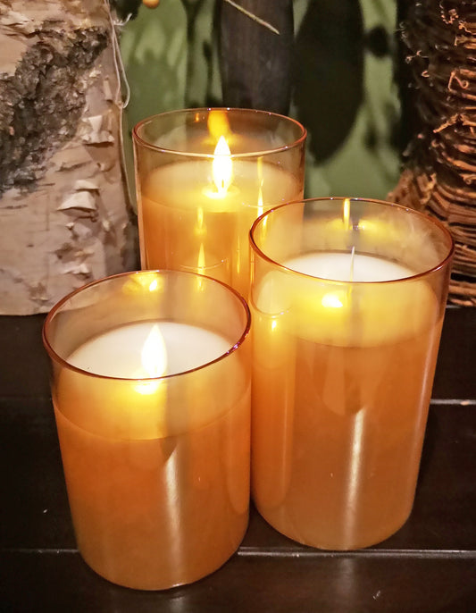 Glass Flameless Candle Set  LC3310 AMBER