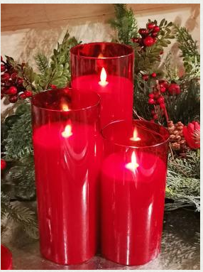 Flameless Glass Candle Set/CRM   LC3330RED
