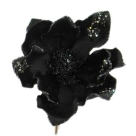 Velvet Glitter Magnolia Pick - Black  WF550-BLK
