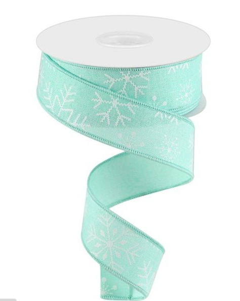 Snowflakes on Linen Ribbon: Mint -RGC1418AN