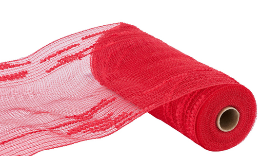 10.25" x 10yd Random Dbl Drift Border Mesh    Red  RY812024