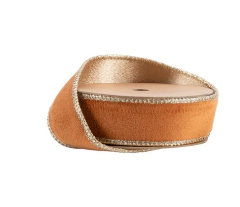 1" Reversible Classic Velvet Wired Ribbon | Rust/Gold | 10 Yard Roll   7115W-785- 25E