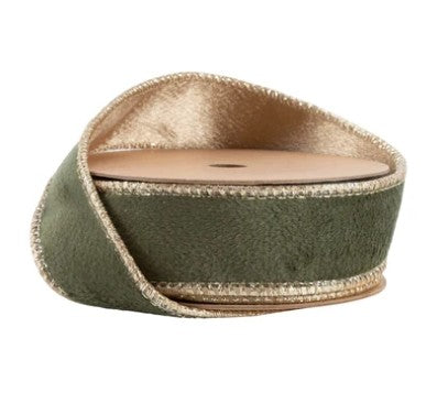 1" Reversible Classic Velvet Wired Ribbon | Moss/Gold | 10 Yard Roll 7115W-570- 25E