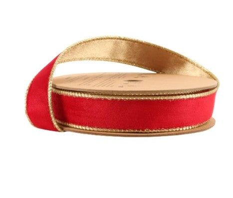 1" Reversible Classic Velvet Wired Ribbon | Christmas Red/Gold | 10 Yard Roll  7115W-250- 25E