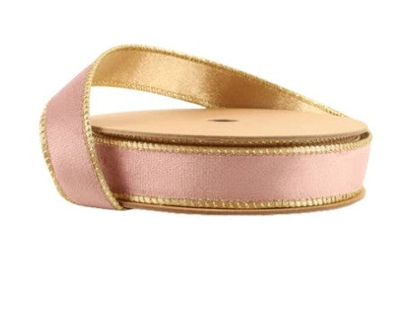 1" Reversible Classic Velvet Wired Ribbon | Pink/Gold | 10 Yard Roll   7115W-158- 25E