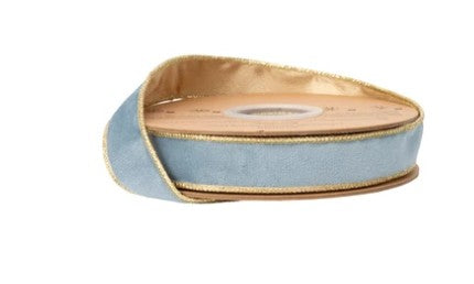 1" Reversible Classic Velvet Wired Ribbon | Capri Blue/Gold | 10 Yard Roll   7115W-337- 25E
