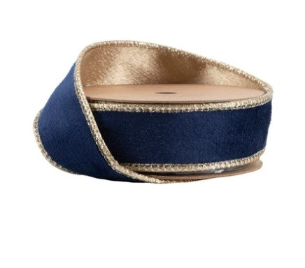 1" Reversible Classic Velvet Wired Ribbon | Navy/Gold | 10 Yard Roll   7115W-374- 25E