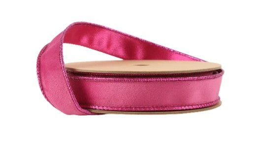 1" Reversible Classic Velvet Wired Ribbon | Hot Pink/Shimmer Pink | 10 Yard Roll   7115W-175- 25E