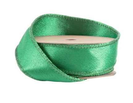 1" Wired Shimmer Satin Ribbon | Green with Green Backing | 10 Yard Roll  2300W-580- 25E