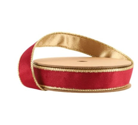 1" Reversible Classic Velvet Wired Ribbon | Burgundy/Gold | 10 Yard Roll  7115W-277- 25E