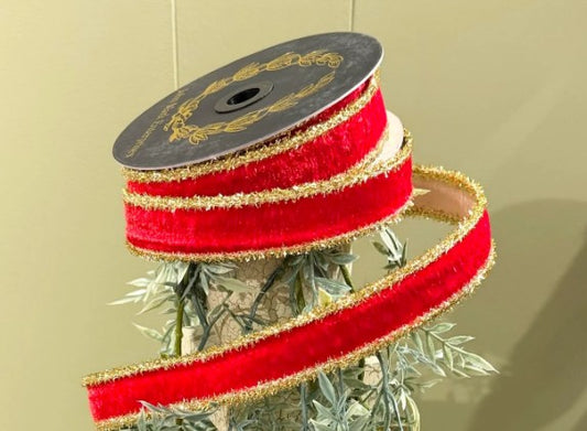 Velvet Metallic Dupion DBL Fused Tinsel Edge Red  WN25-063