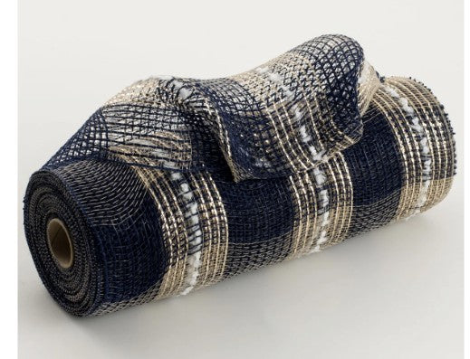 Metallic Fabric Plaid Mesh: Navy, Champagne, Snowball    XB103810-27