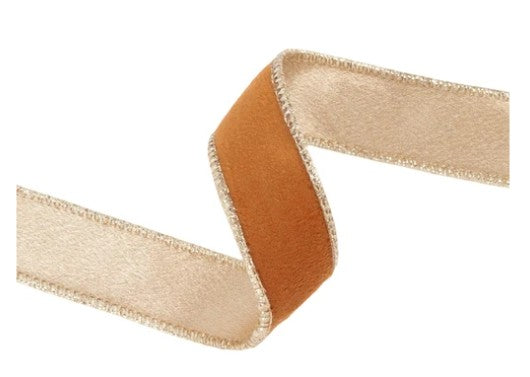 1" Reversible Classic Velvet Wired Ribbon | Rust/Gold | 10 Yard Roll   7115W-785- 25E