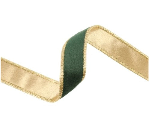 1" Reversible Classic Velvet Wired Ribbon | Green/Gold | 10 Yard Roll  7115W-589- 25E