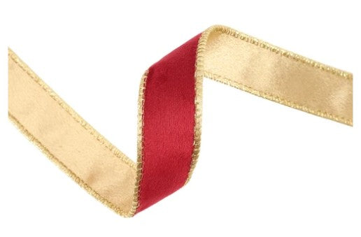 1" Reversible Classic Velvet Wired Ribbon | Burgundy/Gold | 10 Yard Roll  7115W-277- 25E