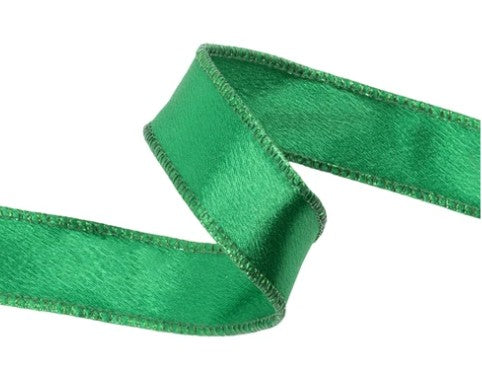 1" Wired Shimmer Satin Ribbon | Green with Green Backing | 10 Yard Roll  2300W-580- 25E