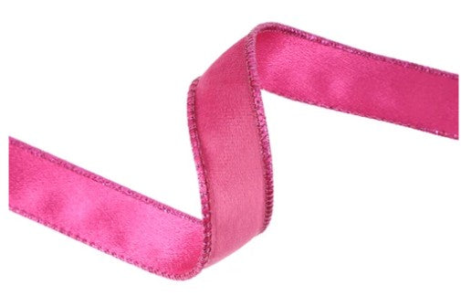 1" Reversible Classic Velvet Wired Ribbon | Hot Pink/Shimmer Pink | 10 Yard Roll   7115W-175- 25E
