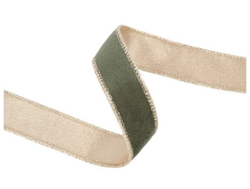 1" Reversible Classic Velvet Wired Ribbon | Moss/Gold | 10 Yard Roll 7115W-570- 25E