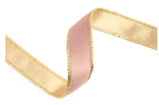 1" Reversible Classic Velvet Wired Ribbon | Pink/Gold | 10 Yard Roll   7115W-158- 25E